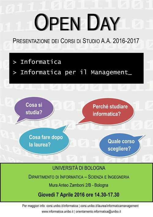 open day 7 aprile cdl